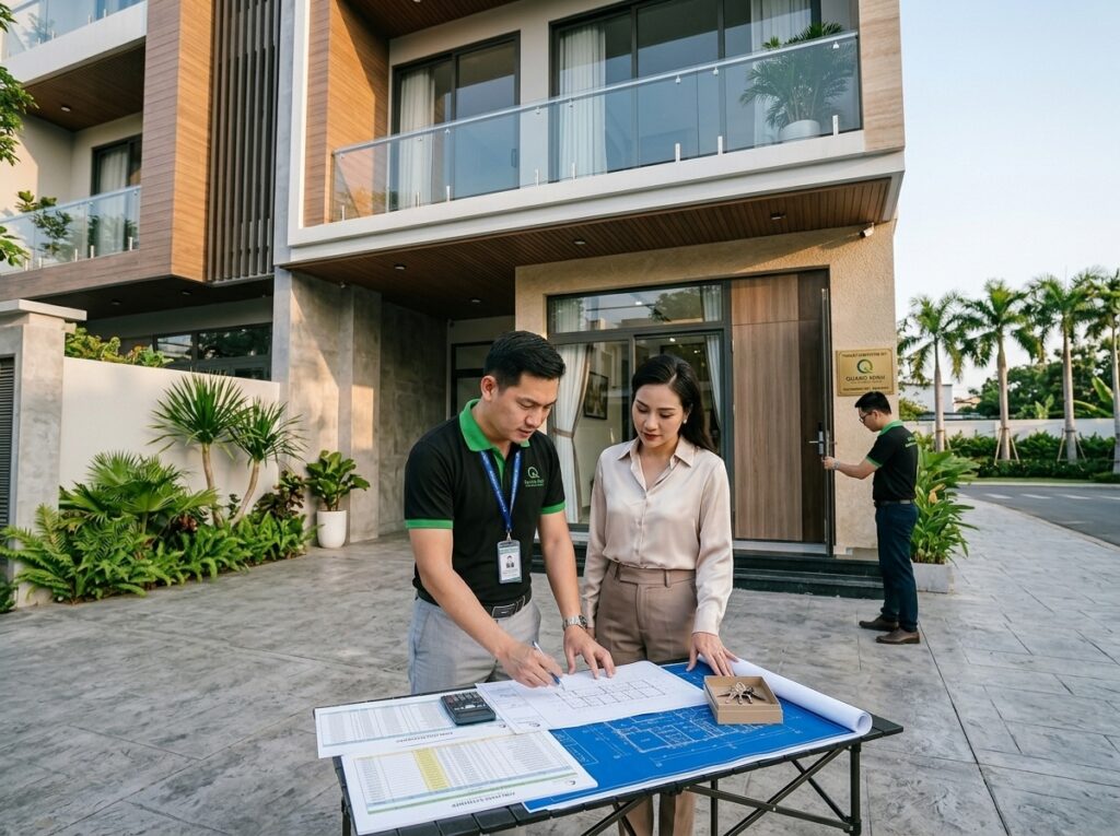 Công trình nhà phố hiện đại 3 tầng tại TP.HCM do XD Quang Minh thi công hoàn thiện.